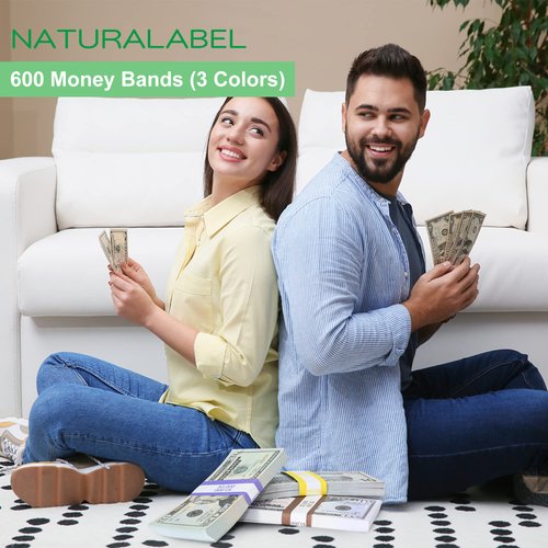 NATURALABEL 600PCS Assorted Currency Straps for Bills, Money Bands for Cash $ 1000, 2000, 5000, 200 of Each, Self Adhesive Money Band Bill Wrappers Money Paper Wraps