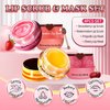 UAOE 4PCS Lip Scrub and Mask Set,Cherry and Honey Pot Lip Balm,Strawberry and Watermelon Lip Exfoliator Scrub and Moisturizer,Repair Lips Sleeping Mask,Reduce Fine Lines Lips Care Set