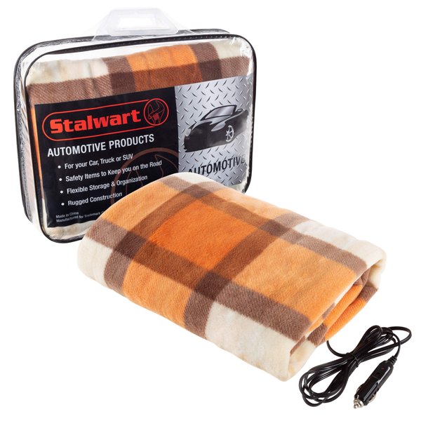 Stalwart Heated Blanket - 12-Volt Electric Blanket for Car, Truck, SUV or RV - Portable Winter Car Accessories for Camping or Travel (Orange Plaid)