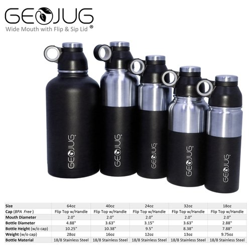 GEOJUG Stainless Steel Vacuum-Insulated Water Bottle (24-Oz.; Black)