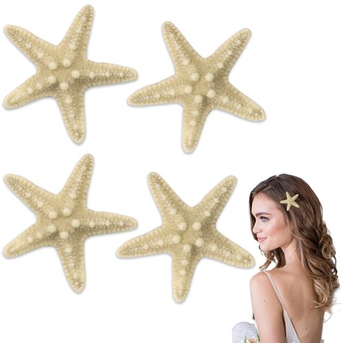 FEINIGESI 4 Pcs Starfish Hair Clip Mermaid Costume Accessories for Women and Girls Resin Sea Star Hairpins Seashell Clips Accessories for Mermaid Halloween Beach Costume
