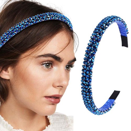 Firuilo Beaded Headbands Navy Blue Thin Hairbands Holiday Party Hair Accessories for Women (Type A)