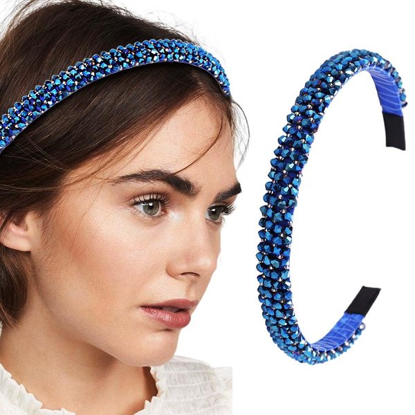 Firuilo Beaded Headbands Navy Blue Thin Hairbands Holiday Party Hair Accessories for Women (Type A)