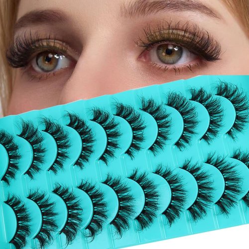 Emotao False Eyelashes Natural Cat Eye Lashes Lightweight 10 Pairs C Curl Wispy Eyelashes Curly 3D Faux Mink Eyelashes Pack (Cat Eye D03)