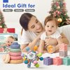 SpringFlower 3 in 1 Montessori Toys for Babies 0-3-6-12 Months, Rattle Teether & Baby Blocks & Soft Stacking Rings, Sensory Developmental Education Toys,Gift for Toddler Baby 0-3-6-12-18 Months