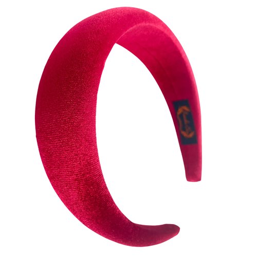 FunCosta velvet padded headband wide puffy headbands for women girls vintage sponge hair band trendy and cute hair accessories (Ruby)