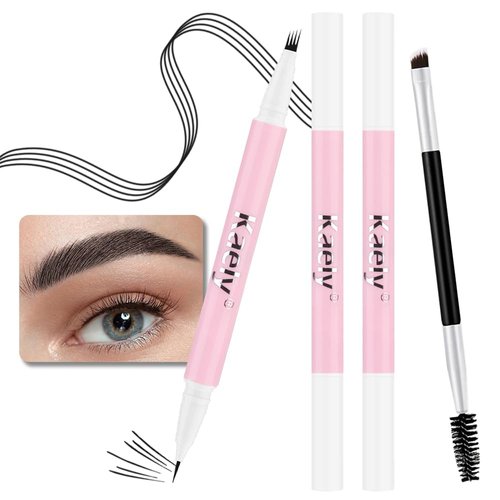 2 Pcs Black Magic Microblading Eyebrow Contouring Pen Brow Pencil, with 4 Brush Micro-Fork-Tip Precise Applicator, Dual-ended Eyebrow Brush, Precise Waterproof Brow Pen, Eye Brow for Women, 05