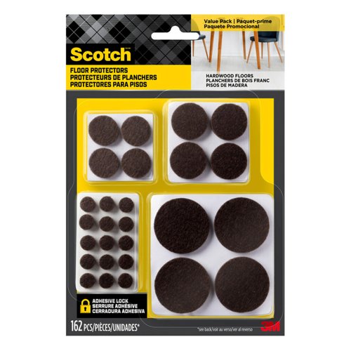 Scotch Felt Pads 162 PCS Beige, Felt Furniture Pads for Protecting Hardwood Floors, Round, Assorted Sizes Value Pack, Self-Stick design, Protecting from nicks, dents and scratches (SP847-NA)
