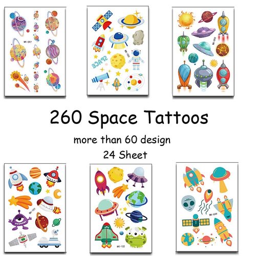 260PCS Outer Spaceship Party Favors Temporary Tattoos for Boys and Girls - Astronaut Planets Baby Shower/Party Supplies Decorations Kids Birthday Party (24 Sheets)