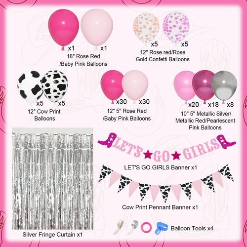 137Pcs Disco Cowgirl Party Decorations, Bachelorette Cowgirl Balloons Hot Pink Balloon Garland Arch Kit Let's Go Girls Banner Western 2000s 90s 80s Birthday Party Supplies