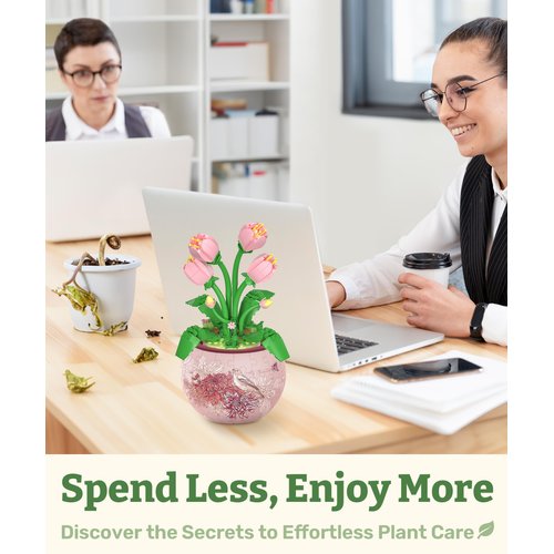 PieceRelax Flower Bouquet Building Decoration Set - Artificial Flowers Mini Bricks Potted Tulip Home Accessories or Best Gift Valentine Décor for Him and Her Botanical for Adults [KZ1030]