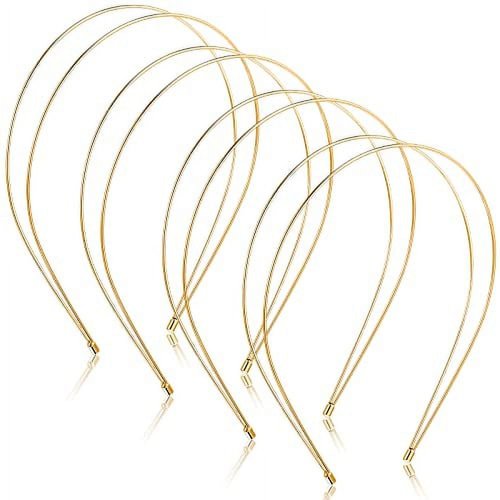 4 Pcs Metal Thin Double Headbands Row Wire Headband for Women Bridal Headband Hair Hoop Wedding Hair Band Elastic Metal Hairband for Women Girls (Gold) Women's Fashion Headbands Hair Accessories