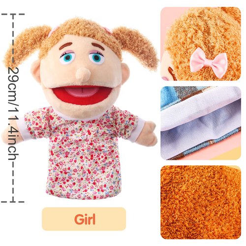 1 Pcs Family Hand Puppets 13 Inch Grandparents, Mom & Dad, Brother & Sister Plush Hand Puppet Toys Role-Play Toy Puppets for Kids Storytelling Imaginative Pretend Play Teaching Preschool(Sister)