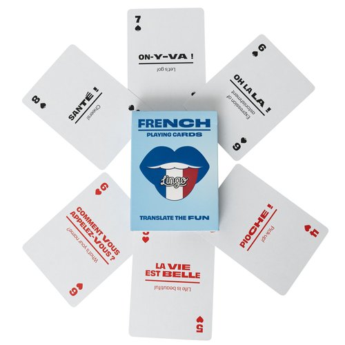 French Lingo Playing Cards in Wayfarer Tin Box | Travel Flashcards | Learn French Vocabulary in A Fun & Easy Way | 52 Essential Translations