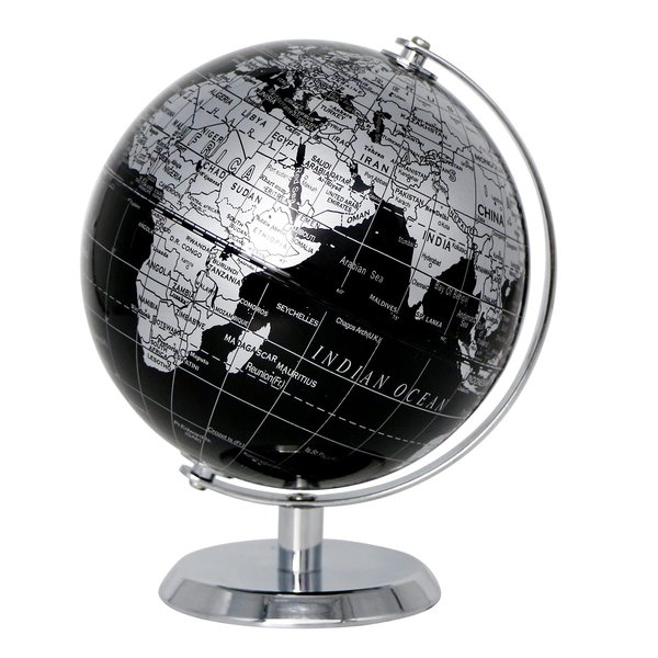 Exerz World Globe Black Dia 5.5-inch - Mini Educational Globe of Earth - Metal Base - Metallic Black