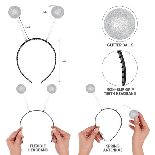 Funcredible Pink and Silver Alien Headbands and Glitter - Martian Alien Antenna Headbands - Sparkly Alien Costume Accessories - Alien Halloween Costumes