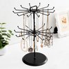 MyGift 2 Tier Black Metal Rotating Necklace and Bracelet Organizer Jewelry Stand with 24 Hooks, Multipurpose Accessory and Keychain Spinning Display Rack with Top Handle Card Holder