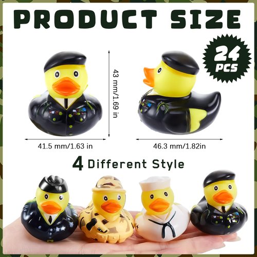 Liliful 24 Pcs Christmas Military Ducks Military Rubber Ducks Uniform Armed Forces Cool Rubber Ducks Military Party Favors for Xmas Gift Birthday Party Memorial Day Veteran