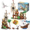 IMCUAMK 2 Styles Pirate Island Building Block Set - 833PCS Transforming Pirate Wharf & Ship, STEM Bricks Kit for Kids Ages 6-12+, Creative Toy with Treasure Chest