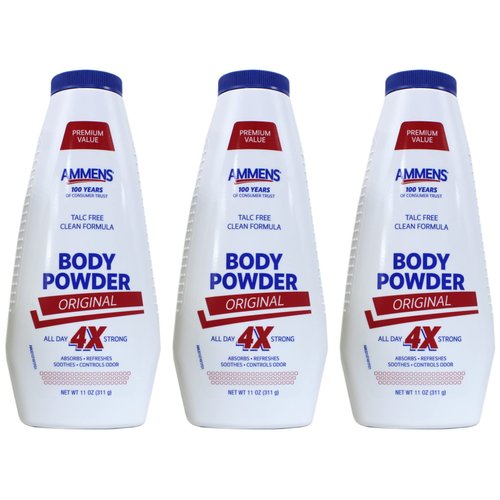 AMMENS BODY Powder Original All Day 4X Strong, 11 oz (Pack of 3)