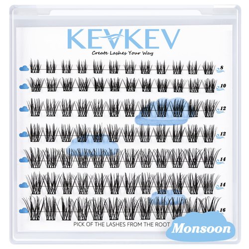 Lash Clusters 84 Pcs Cluster Lashes Eyelash Clusters DIY Cluster Eyelash Extensions Individual Lashes Thin Band & Soft(Monsoon,D-8-16mix)