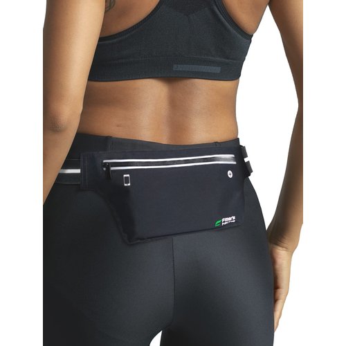 Fitter's Niche UltraSlim Fanny Waist Pack Men Women Running, Lightweight Water Resistant Sports Hiking Hip Bag, Reflective Elastic Belt, Fit 24 to 43 inch Waists, Holds 6.7 inch Phones, Infinite Black