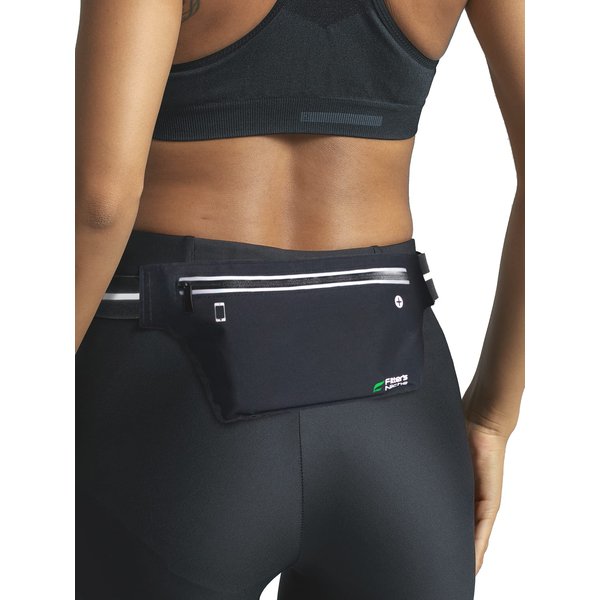 Fitter's Niche UltraSlim Fanny Waist Pack Men Women Running, Lightweight Water Resistant Sports Hiking Hip Bag, Reflective Elastic Belt, Fit 24 to 43 inch Waists, Holds 6.7 inch Phones, Infinite Black