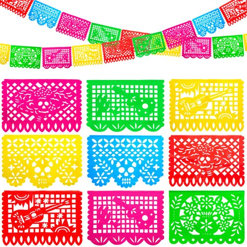 FUTUREPLUSX Mexican Party Banner, 18 Feet Plastic Day of The Dead Papel Picado Banner Cinco De Mayo Decorations Mexican Fiesta Garland for Party Supplies