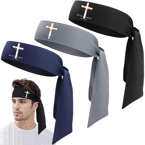Sweat Band Tie Headbands for Men Women Sweat Wicking Head Tie Band Mens Basketball Running Workout Headbands 3PCS Christian Jesus Cross Sports Men Sweatbands Hairband Tennis Ninja Soccer Athletic