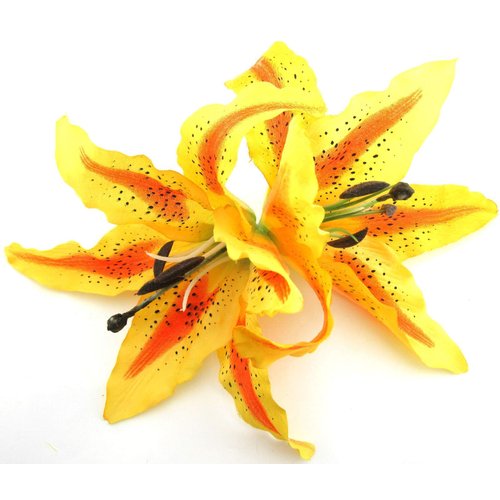 XL Double 8 inch Orange Yellow Tiger Lily Silk Flower Hair Clip with Teeth