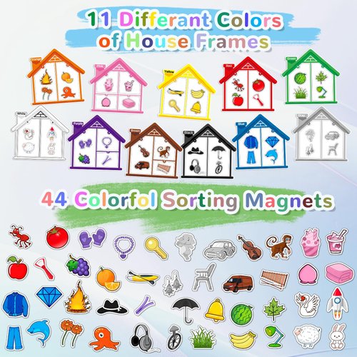 Oranwell Magnetic Color Sorting Toys Set, Color Recognition Magnetic Sorting Set for Toddlers Baby Kids Magnets Alphabet Color Shape Sorting Letter Learning Matching Toys for Refrigerator Whiteboard