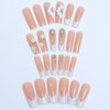 Gifiky Long Square Press on Nails 3D Daisy Butterfly Fake Nails Nude Nails Tips Full Cover French False Nails for Women and Girls 24Pcs
