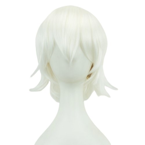 12 Inches Unisex Short Cosplay Hair Party BOB Wig with Bangs Halloween Costume Wigs (White)