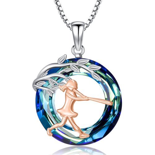 KoyeKei Baseball Necklace for Women 925 Sterling Silver Softball Crystal Pendant Tree of Life Jewelry Christmas Sport Gifts for Baseball Players