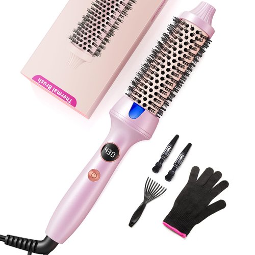 Desalo Thermal Brush, 1.25 Inch Heated Round Brush, Volumizing Hot Brush with Temperature Control, Pink