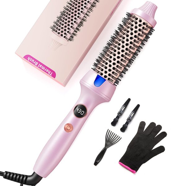 Desalo Thermal Brush, 1.25 Inch Heated Round Brush, Volumizing Hot Brush with Temperature Control, Pink