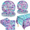 76 Pcs Mermaid Birthday Decorations - Mermaid Party Supplies Set Includes Plates, Napkins and Tablecloth, Mermaid Themed Birthday Tableware for Kids Girls Baby Shower Ocean Party Decorations,Serves 25