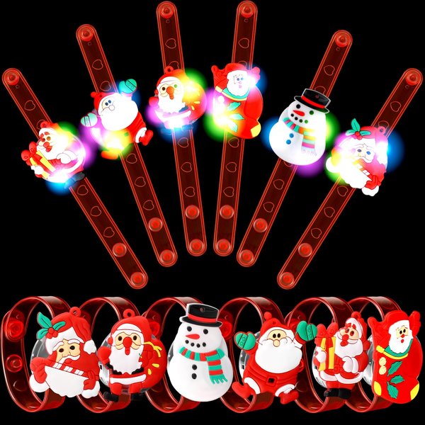 Kajaia 36 Pcs Christmas Light up Bracelets Christmas Party Favors LED Bracelets Glow in the Dark Flashing Christmas Stocking Stuffers Ornaments Decorations with Gift Box, 6 Styles
