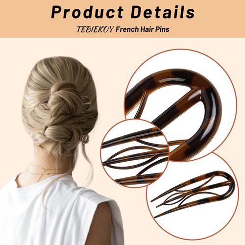 French U-Shaped Hairpins for Women - 6 Pcs Durable Tortoiseshell and Gradient Hair Clips Hair Accessories for Buns, Twists, and Everyday Styling