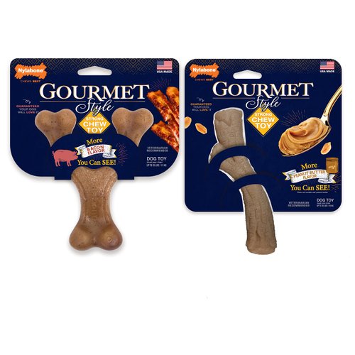 Nylabone Gourmet Style Strong Dog Chew Toy Bundle Bacon & Peanut Butter Small/Regular (2 Count)