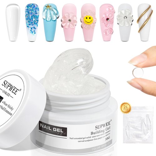 SUPWEE Solid Builder Gel for Nail 30g Clear Extension Gel Non Stick Hand, 3d Nail Gel Sculpture Carving Gel Modeling Nail Art Soak Off Manicure DIY At Home