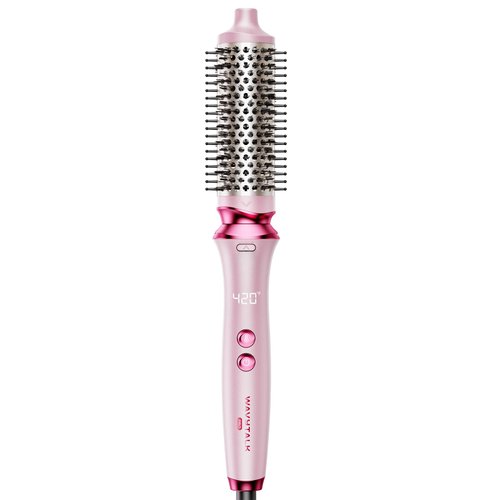 Wavytalk Pro Negative Ion Thermal Brush, 1 1/2 inch Detachable Heated Round Brush, Dual Voltage Hot Brush Styler with Even Heating Tech. and Pro Negative Ions for One-Step Shiny Blowout Look, Pink