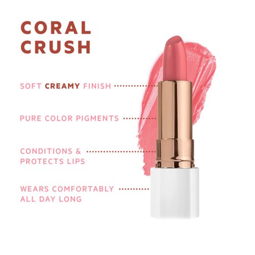 FLOWER BEAUTY By Drew Barrymore Petal Pout Lipstick - Nourishing & Highly Pigmented Lip Color with Antioxidants, Matte Finish - Coral Crush
