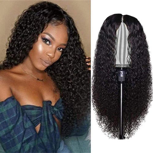 Gazaar 24inch Curly Closure Wigs, Lace Front Wigs Human Hair Water Brazilian Virgin Hair, Water Curly Lace Closure Human Hair Wigs for Black, Women Water Wig (Black)