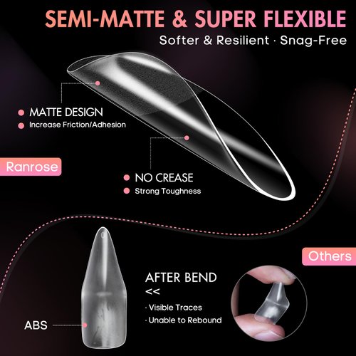 Ranrose Long Almond Nail Tips: 240pcs Gel x Nail Tips Full Cover Almond False Nail 12 Sizes Half Matte Pre-shape Acrylic Almond Shaped Press On Nail Tips DIY Nail Salon