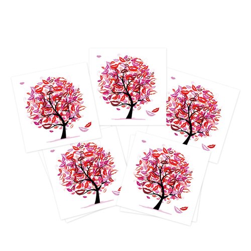 7-Pack Lip Print Tree Temporary Tattoo Stickers - 3.7 x 3.7 Inch Colorful Kiss Marks Tree Design - Halloween Party Cosplay Accessories for Adults & Kids
