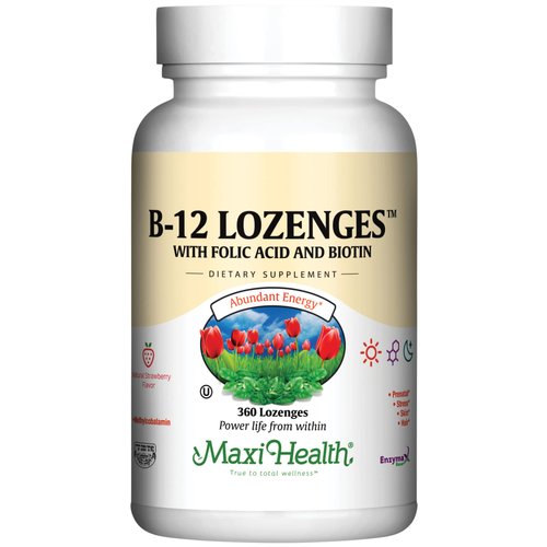 Vitamin B12 Lozenges with Folic Acid and Biotin - Sublingual B12 Vitamins Strawberry Flavor - Vegetarian Kosher B 12 Vitamin - Vit B12 Supplement for Red Blood Cell Production and Energy (360 Count)