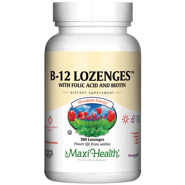 Vitamin B12 Lozenges with Folic Acid and Biotin - Sublingual B12 Vitamins Strawberry Flavor - Vegetarian Kosher B 12 Vitamin - Vit B12 Supplement for Red Blood Cell Production and Energy (360 Count)