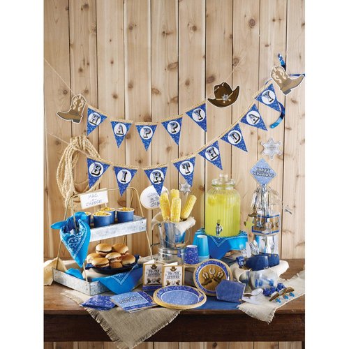 Creative Converting 16 Count Paper Beverage Napkins, Blue Bandana Cowboy