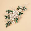 BERYUAN Silver Flower Paecock Green Crystal Rhinestone Hair Comb Pearls Teardrop Rhinestone Hair Piece Wedding Headband Pearls Flower Hairpiece for Wedding Women and Girls (PEACOCK GREEN)